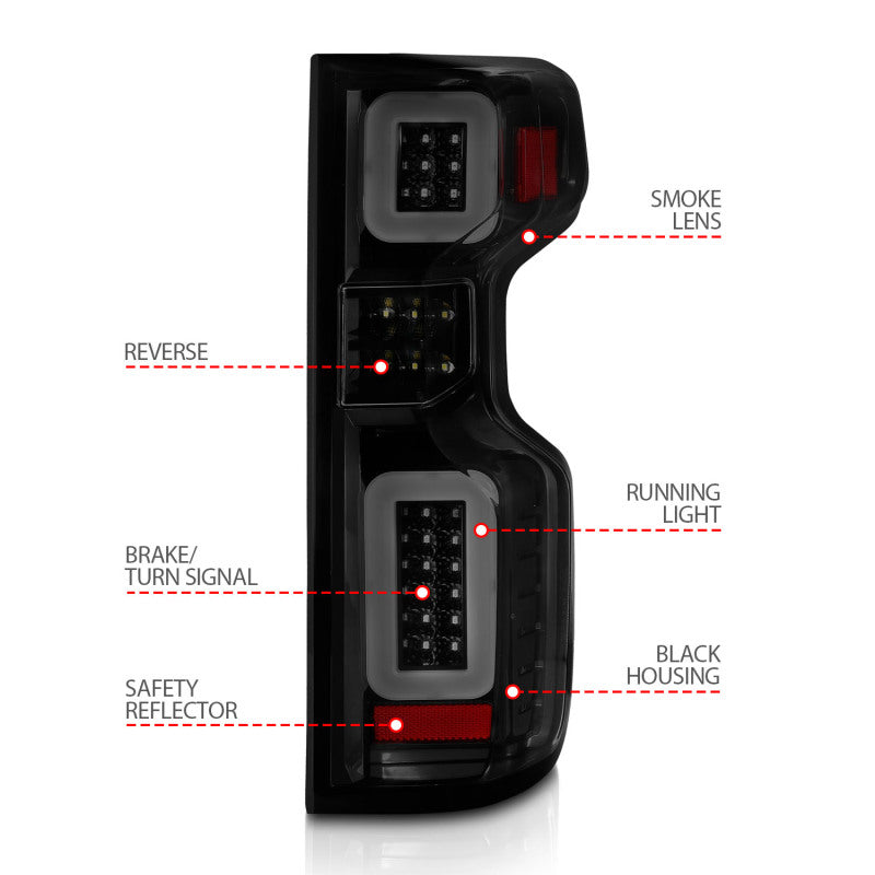 ANZO LED Tail Light Assembly F&R Black Housing Smoke Lens | Chevy Silverado (19-21) (311415)