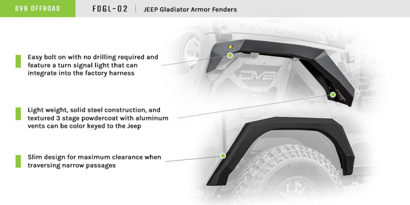 DV8 Offroad Armor Fenders: Jeep Gladiator 2020-2021