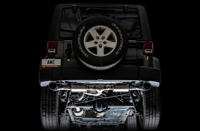 AWE Tread Edition Axleback Dual Exhaust Diamond Black Tips (REAR): Jeep Wrangler JK 2012-2018 3.6L