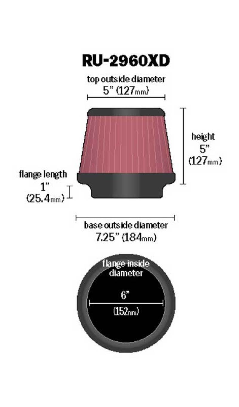 K&N RU-2960XD Universal Round Tapered Performance Washable Air Filter | Chevrolet Colorado / GMC Canyon (15-22) (RU-2960XD)