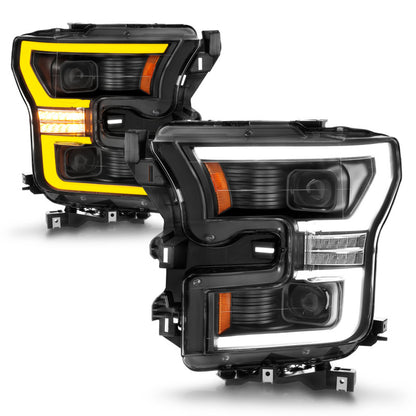ANZO LED Projector Headlight Set w/ Light Bar Switchback Black Housing | Ford F-150 (15-17) (111547)