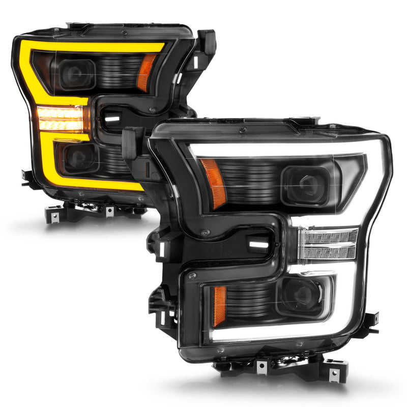 ANZO LED Projector Headlight Set w/ Light Bar Switchback Black Housing | Ford F-150 (15-17) (111547)