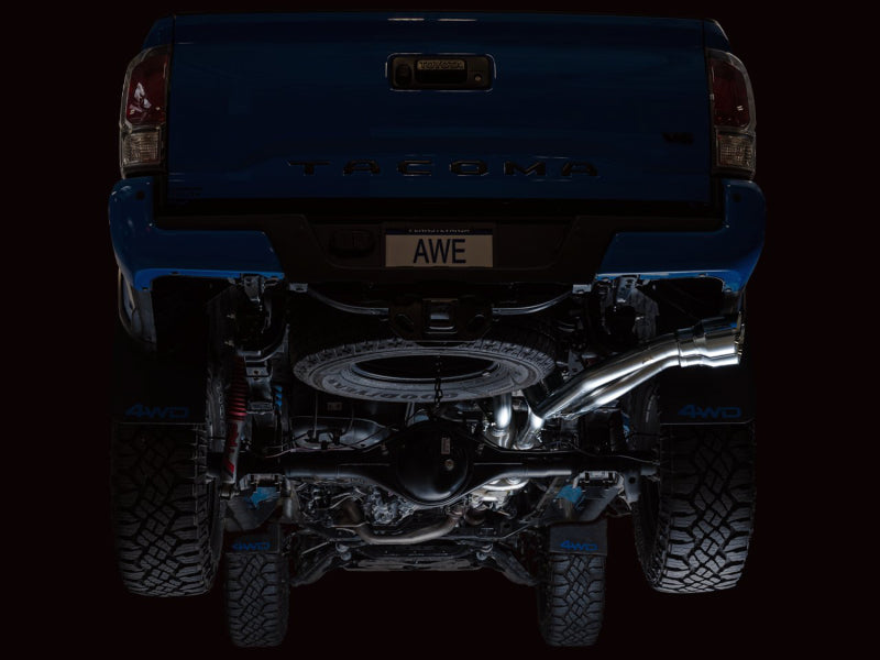 AWE 16-22 Dual Chrome Silver Tips Catback Exhaust w/ BashGuard | Toyota Tacoma (16-19 / 20-23)