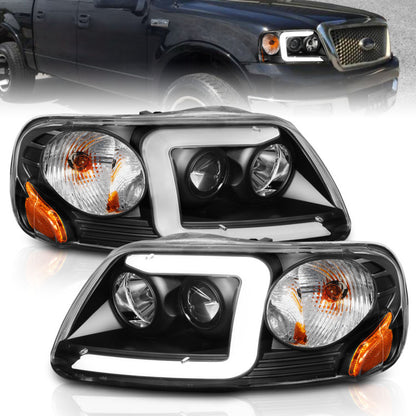 ANZO Black Projector Headlight Set w/ Light Bar | Ford Expedition (97-02) / F-150 (97-03) (111503)