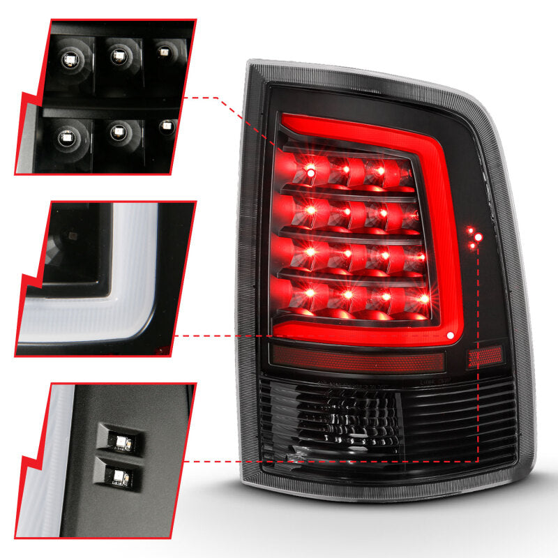 ANZO LED Tail Lights Plank Style (Black/Clear): Dodge Ram 2009 - 2018 (1500, 2500, 3500)