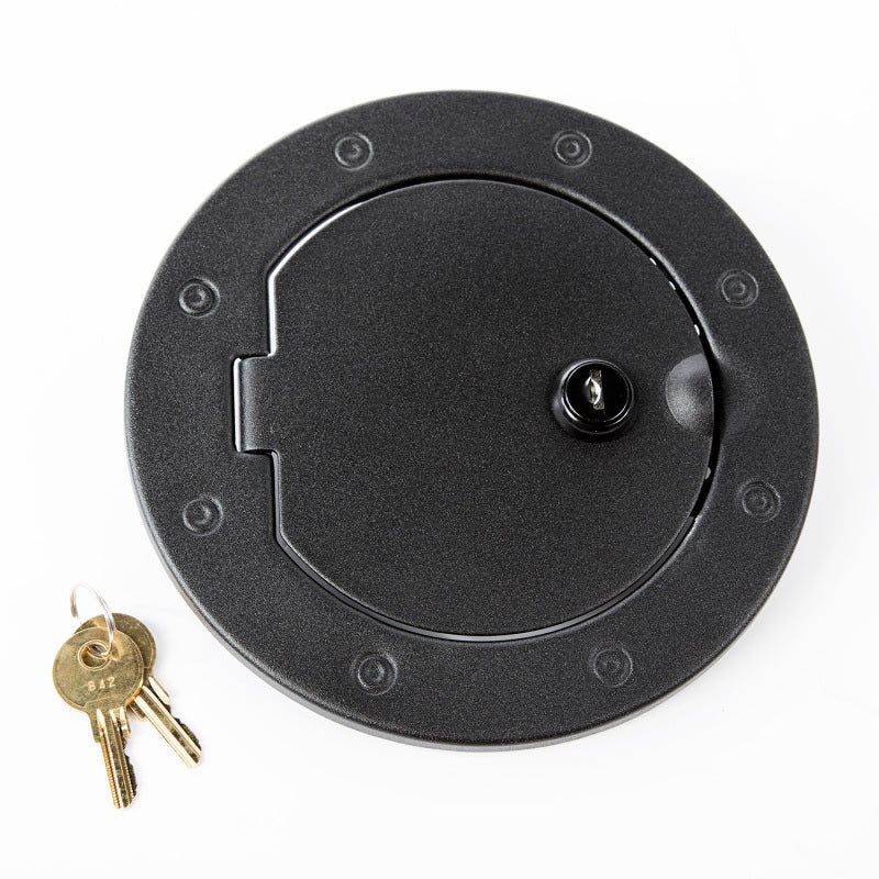 Rugged Ridge Textured Black Locking Gas Cap Door: Fits Most Jeep Wrangler Models (2007-2018)