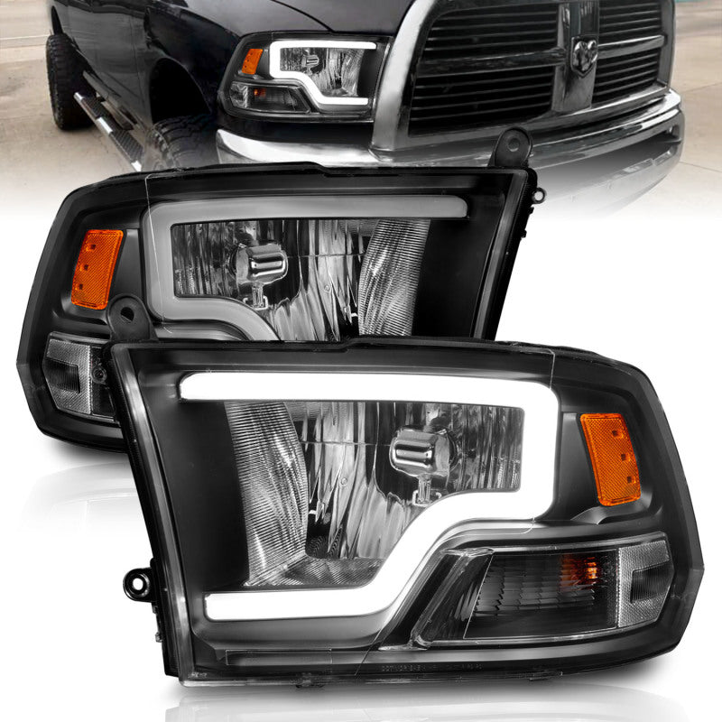 ANZO Crystal Headlights w/ Light Bar (Black): Dodge Ram 2009 - 2018 (1500, 2500, 3500)