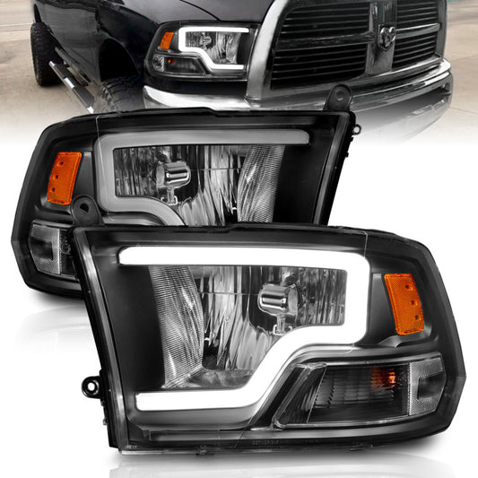 ANZO Crystal Headlights w/ Light Bar (Black): Dodge Ram 2009 - 2018 (1500, 2500, 3500)