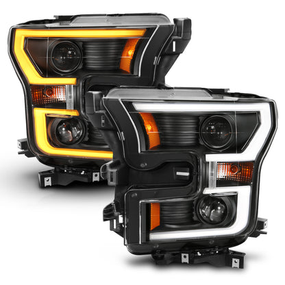 ANZO Projector Headlight Set w/ Plank Style Switchback Black w/ Amber | Ford F-150 (15-17) (111357)