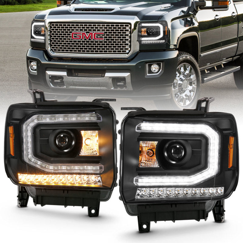 ANZO Plank Style HD Headlight Set w/ Amber Turn | GMC Sierra 1500/2500/3500 (16-19) (111485)