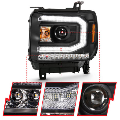 ANZO Plank Style HD Headlight Set w/ Amber Turn | GMC Sierra 1500/2500/3500 (16-19) (111485)