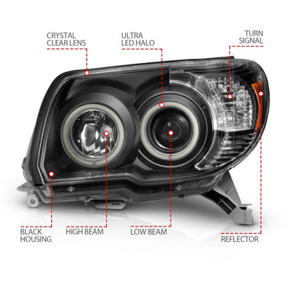 ANZO Projector Headlights - Black w/ CCFL Halo | 2006-2009 Toyota 4Runner (111320)