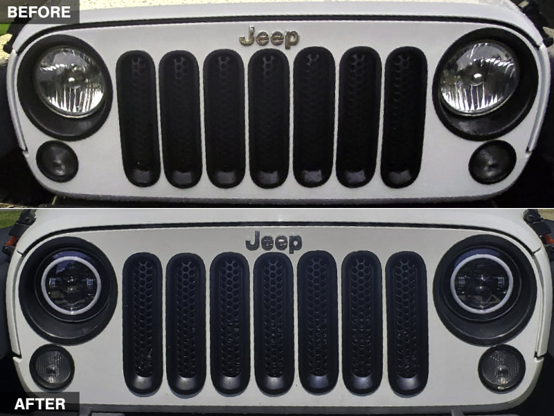 Raxiom LED Halo Headlights 7in Round Chrome Housing (FRONT): Jeep Wrangler (07-18)