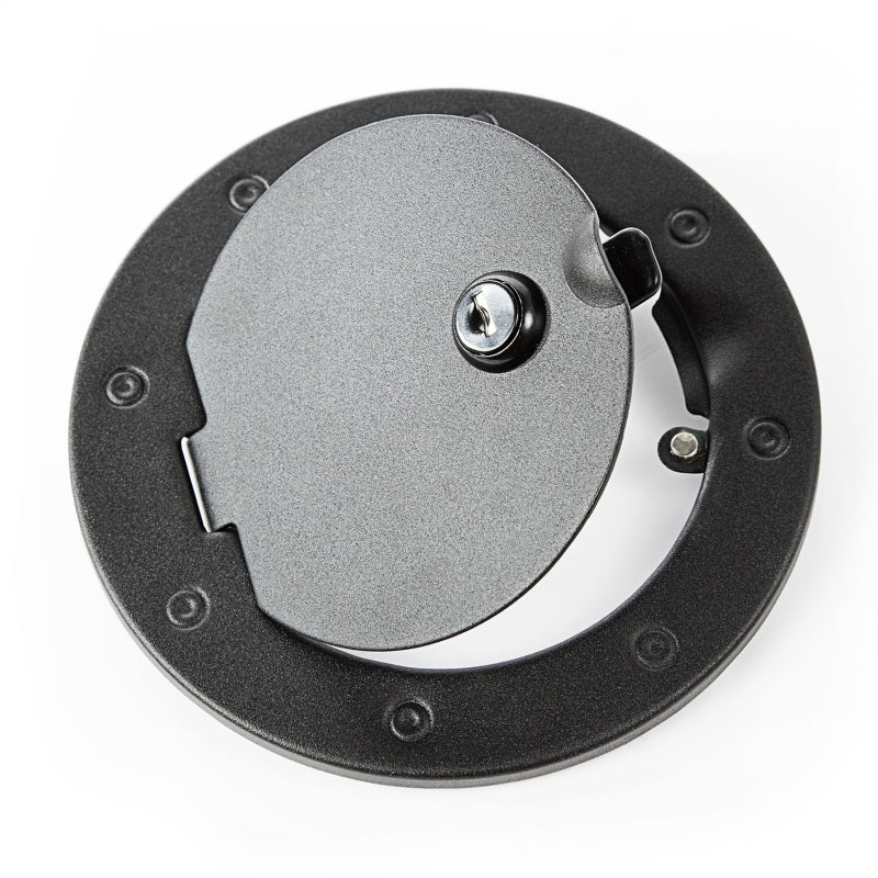 Rugged Ridge Textured Black Locking Gas Cap Door: Fits Most Jeep Wrangler Models (2007-2018)