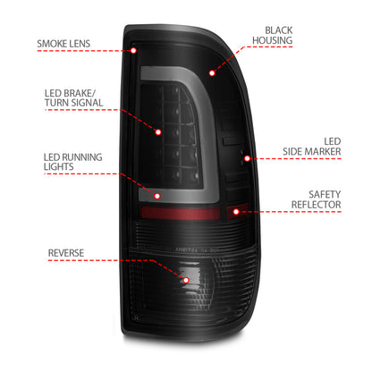 ANZO LED Tail Light Assembly w/ Light Bar Black Housing Smoke Lens | Ford F-150 (97-03) (311378)
