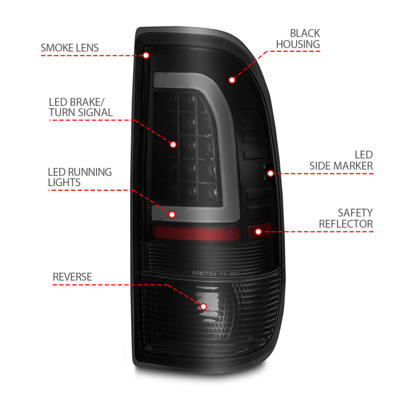 ANZO LED Tail Light Assembly w/ Light Bar Black Housing Smoke Lens | Ford F-150 (97-03) (311378)