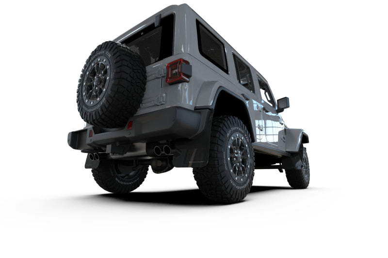 Rally Armor 2018+ Jeep Wrangler Rubicon JL Black UR Mud Flap w/ Metallic Black Logo | Jeep Wrangler JL (18-25) (MF124-UR-BLK-MBK)
