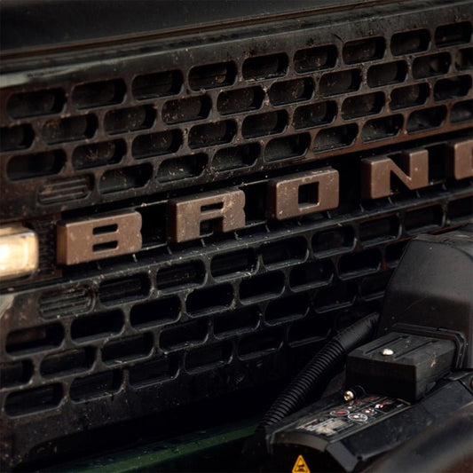 Ford Racing Grille Lettering Bronze Overlay Kit - 2021+ Ford Bronco Exterior Styling offroad accessory | Iron Ridge Offroad