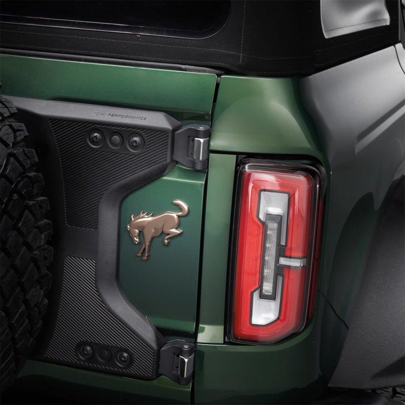 Ford Racing Rear Emblem Bronze Overlay - 2021+ Ford Bronco Exterior Styling offroad accessory | Iron Ridge Offroad