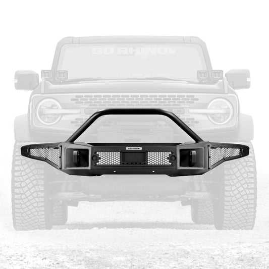Go Rhino Rockline Full Width Front Bumper w/ Overrider Bar - 2021+ Ford Bronco Bumpers offroad accessory | Iron Ridge Offroad