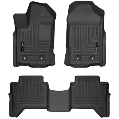 Husky Liners 2019+ Ford Ranger SuperCrew Cab Weatherbeater Black Front & 2nd Seat Floor Liners Floor Mats offroad accessory | Iron Ridge Offroad