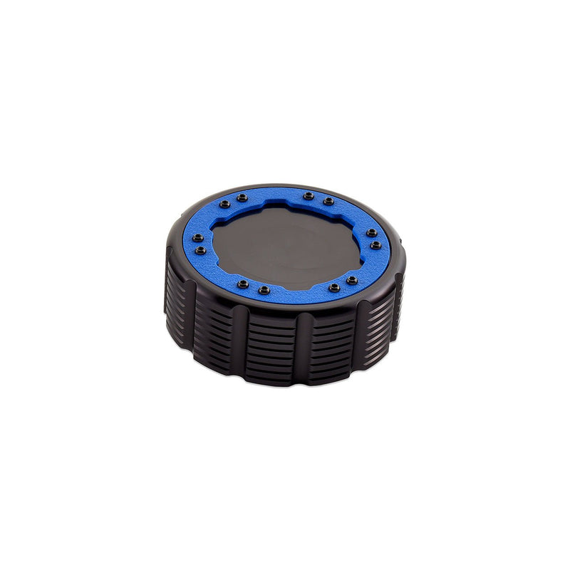 IAG Beadlock Coolant Cap with Blue Ring | Ford Bronco (21-26) / Bronco Sport (21-26) / F-150 (15-26) / Maverick (22-26) / Ranger (19-26) (IAG-ACC-F1092BKBL) Fluid Cap Cover offroad accessory | Iron Ridge Offroad