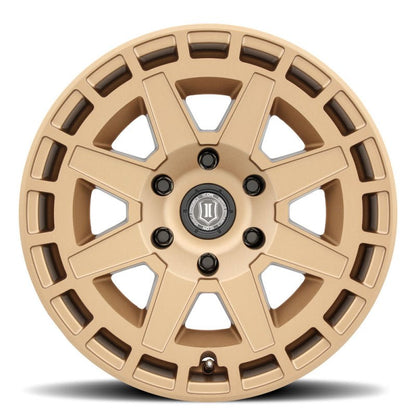 ICON Compass 17x8.5 6x5.5 0mm Offset 4.75in BS Satin Brass Wheel Wheels offroad accessory | Iron Ridge Offroad