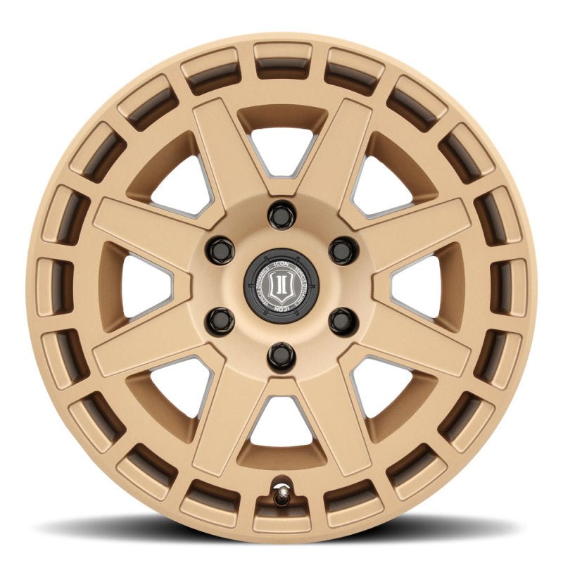 ICON Compass 17x8.5 6x5.5 0mm Offset 4.75in BS Satin Brass Wheel Wheels offroad accessory | Iron Ridge Offroad