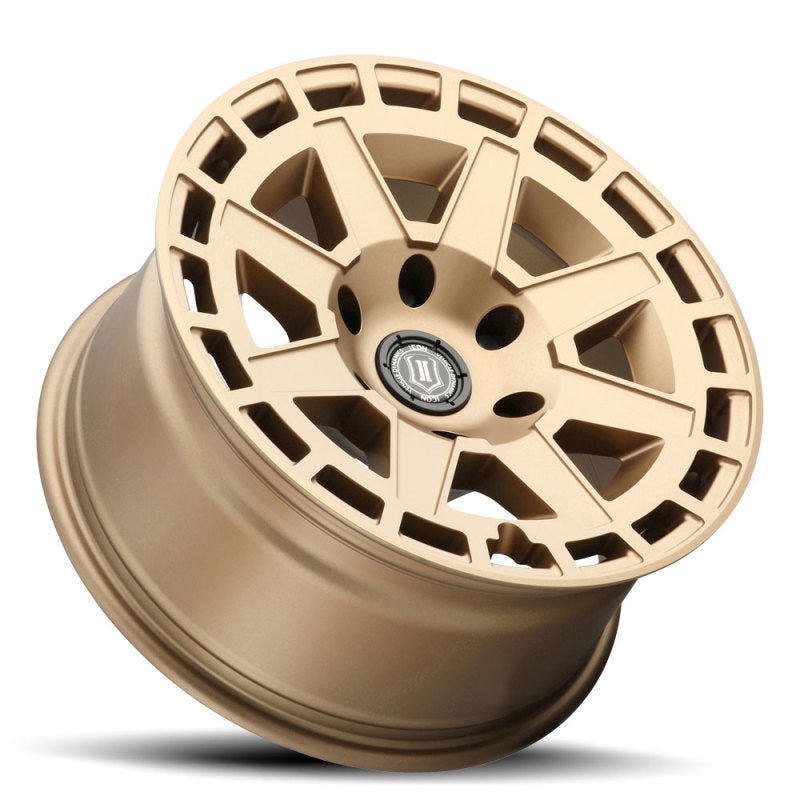 ICON Compass 17x8.5 6x5.5 0mm Offset 4.75in BS Satin Brass Wheel Wheels offroad accessory | Iron Ridge Offroad