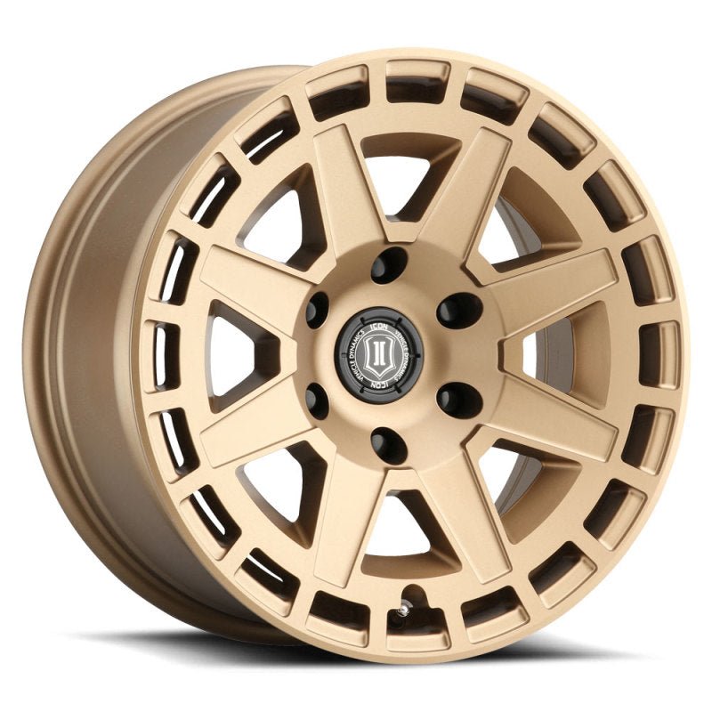 ICON Compass 17x8.5 6x5.5 0mm Offset 4.75in BS Satin Brass Wheel Wheels offroad accessory | Iron Ridge Offroad