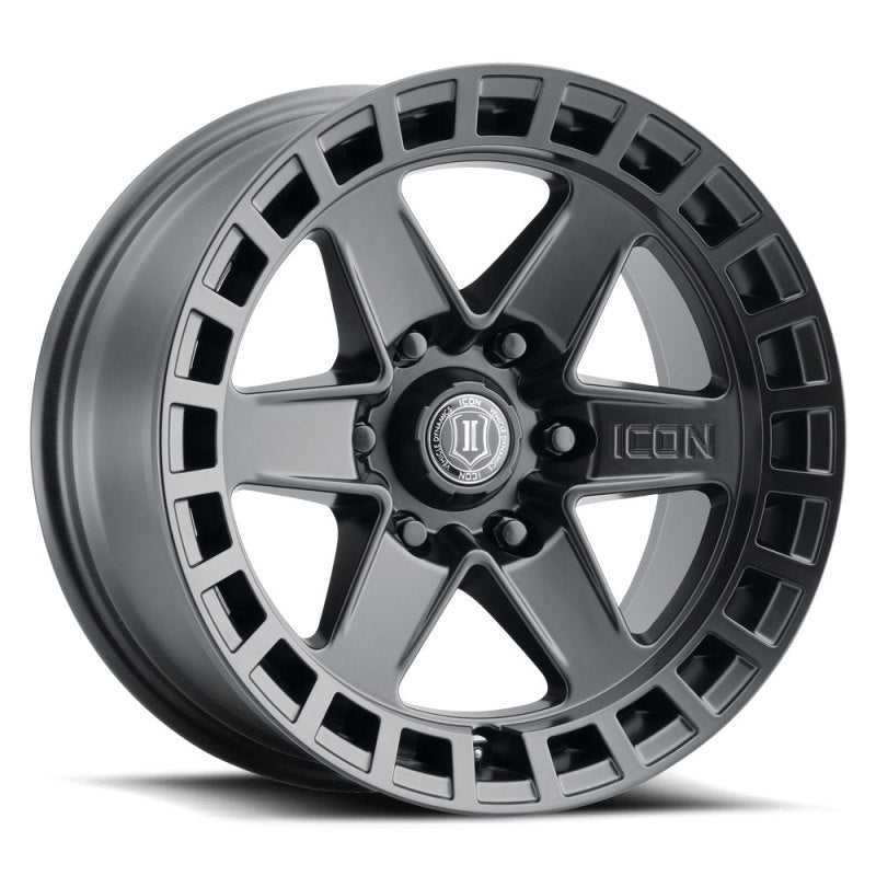 ICON Raider 17x8.5 6x5.5 0mm Offset 4.75in BS Satin Black Wheel Wheels offroad accessory | Iron Ridge Offroad