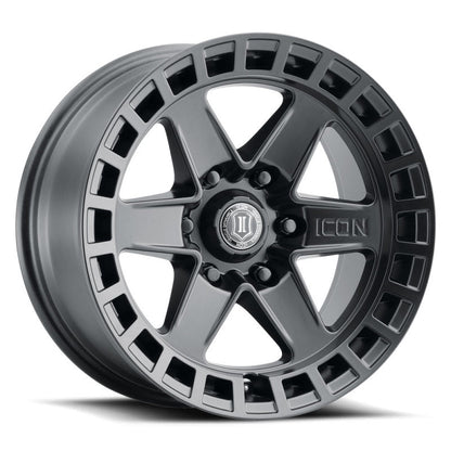 ICON Raider 17x8.5 6x5.5 0mm Offset 4.75in BS Satin Black Wheel Wheels offroad accessory | Iron Ridge Offroad