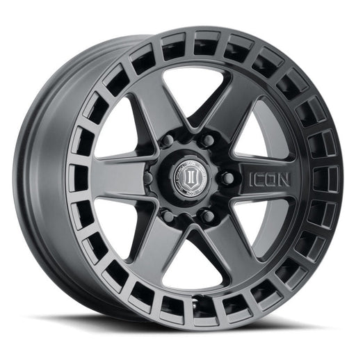 ICON Raider 17x8.5 6x5.5 0mm Offset 4.75in BS Satin Black Wheel Wheels offroad accessory | Iron Ridge Offroad