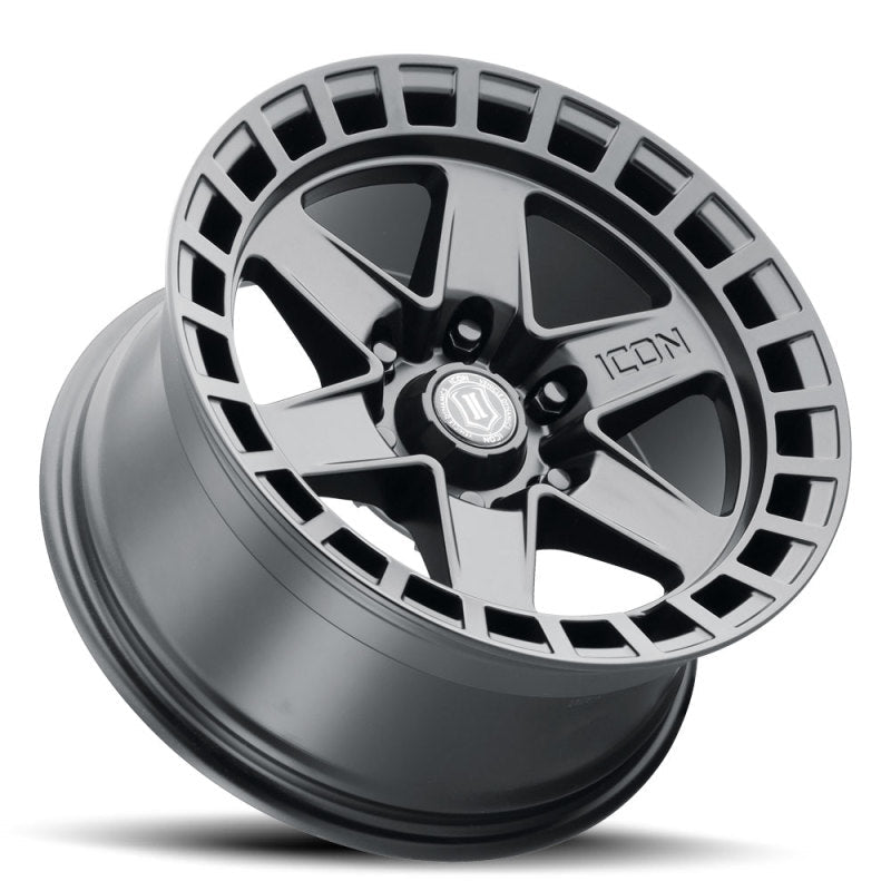 ICON Raider 17x8.5 6x5.5 0mm Offset 4.75in BS Satin Black Wheel Wheels offroad accessory | Iron Ridge Offroad