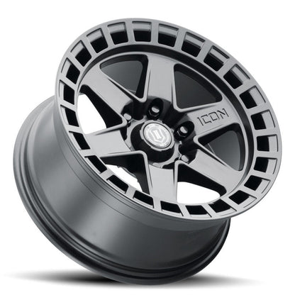 ICON Raider 17x8.5 6x5.5 0mm Offset 4.75in BS Satin Black Wheel Wheels offroad accessory | Iron Ridge Offroad
