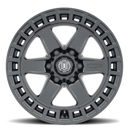 ICON Raider 17x8.5 6x5.5 0mm Offset 4.75in BS Satin Black Wheel Wheels offroad accessory | Iron Ridge Offroad