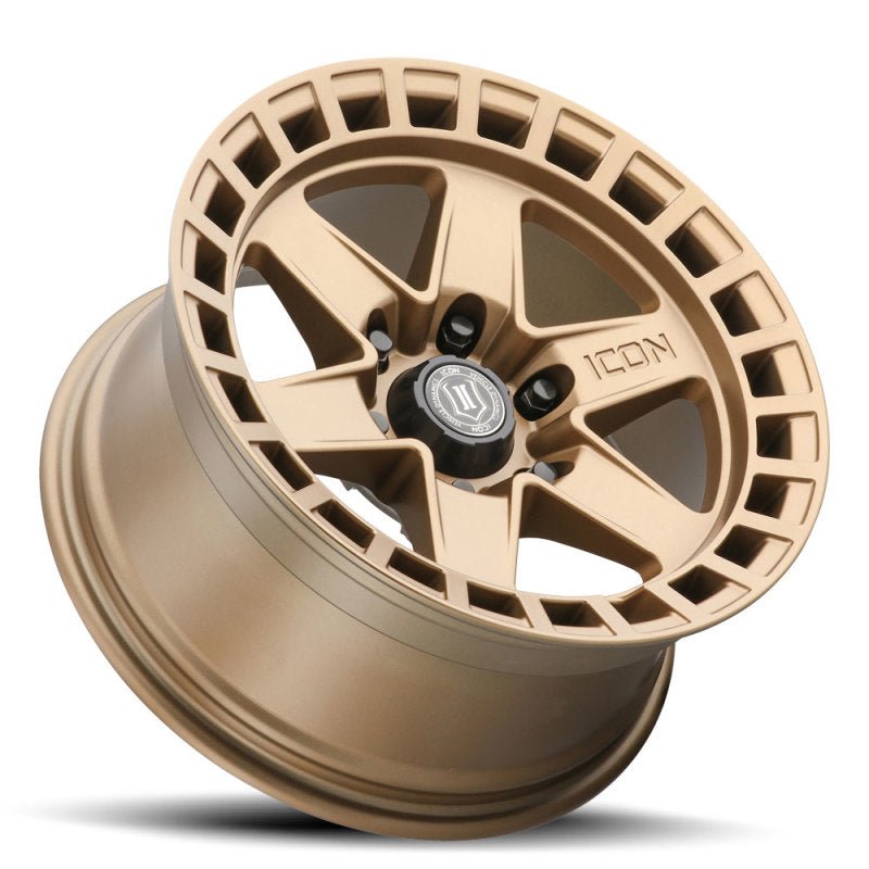 ICON Raider 17x8.5 6x5.5 0mm Offset 4.75in BS Satin Brass Wheel Wheels offroad accessory | Iron Ridge Offroad