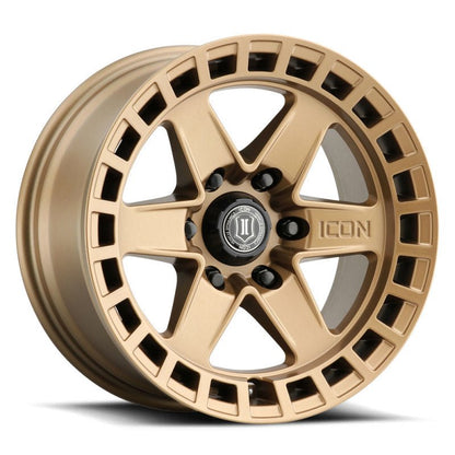 ICON Raider 17x8.5 6x5.5 0mm Offset 4.75in BS Satin Brass Wheel Wheels offroad accessory | Iron Ridge Offroad