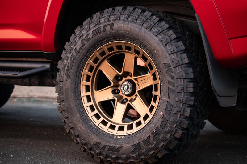 ICON Raider 17x8.5 6x5.5 0mm Offset 4.75in BS Satin Brass Wheel Wheels offroad accessory | Iron Ridge Offroad