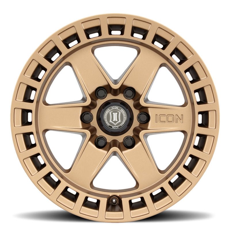 ICON Raider 17x8.5 6x5.5 0mm Offset 4.75in BS Satin Brass Wheel Wheels offroad accessory | Iron Ridge Offroad