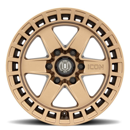 ICON Raider 17x8.5 6x5.5 0mm Offset 4.75in BS Satin Brass Wheel Wheels offroad accessory | Iron Ridge Offroad