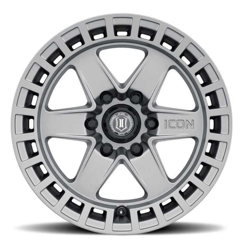 ICON Raider 17x8.5 6x5.5 0mm Offset 4.75in BS Titanium Wheel Wheels offroad accessory | Iron Ridge Offroad