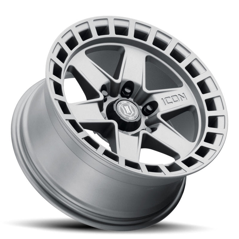 ICON Raider 17x8.5 6x5.5 0mm Offset 4.75in BS Titanium Wheel Wheels offroad accessory | Iron Ridge Offroad