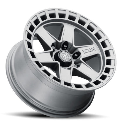 ICON Raider 17x8.5 6x5.5 0mm Offset 4.75in BS Titanium Wheel Wheels offroad accessory | Iron Ridge Offroad