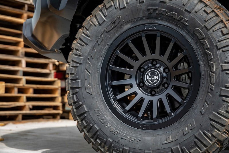 ICON Recon SLX 17x8.5 6x5.5 BP 0mm Offset 4.75in BS 106.1mm Bore Satin Black Wheel Wheels offroad accessory | Iron Ridge Offroad