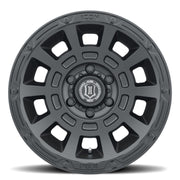 ICON Thrust 17x8.5 6x5.5 25mm Offset 5.75in BS 95.1mm Bore Satin Black Wheel Wheels offroad accessory | Iron Ridge Offroad