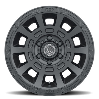 ICON Thrust 17x8.5 6x5.5 25mm Offset 5.75in BS 95.1mm Bore Satin Black Wheel Wheels offroad accessory | Iron Ridge Offroad