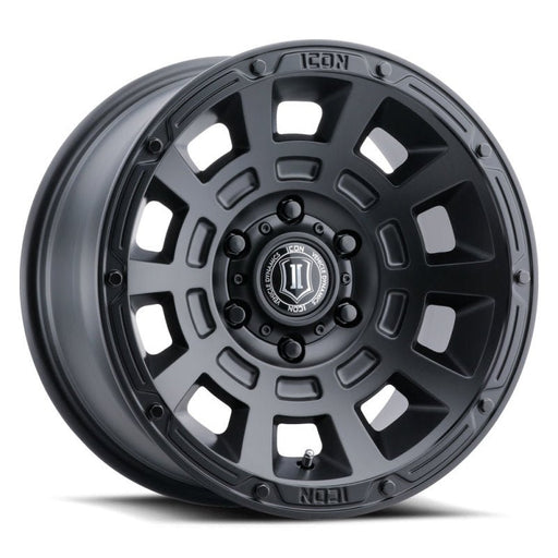 ICON Thrust 17x8.5 6x5.5 25mm Offset 5.75in BS 95.1mm Bore Satin Black Wheel Wheels offroad accessory | Iron Ridge Offroad