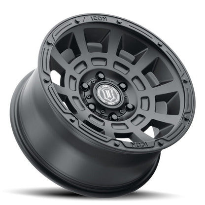 ICON Thrust 17x8.5 6x5.5 25mm Offset 5.75in BS 95.1mm Bore Satin Black Wheel Wheels offroad accessory | Iron Ridge Offroad