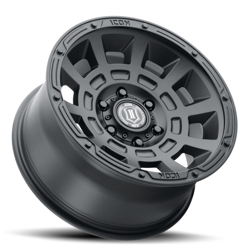 ICON Thrust 17x8.5 6x5.5 25mm Offset 5.75in BS 95.1mm Bore Satin Black Wheel Wheels offroad accessory | Iron Ridge Offroad